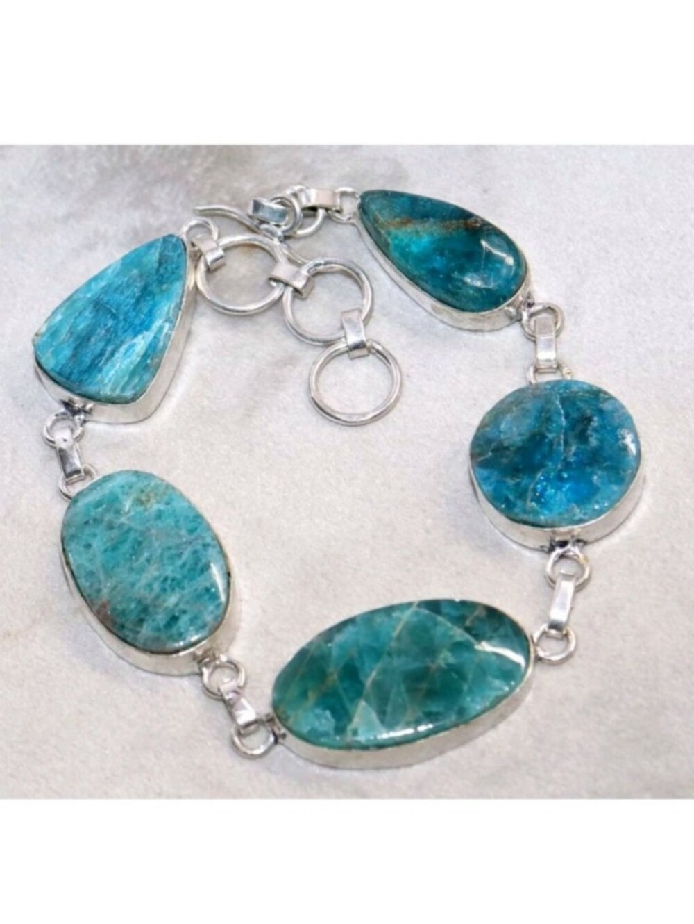 Blue Apatite Gemstone Jewelry 925 Sterling Silver Handmade Toggle Bracelet